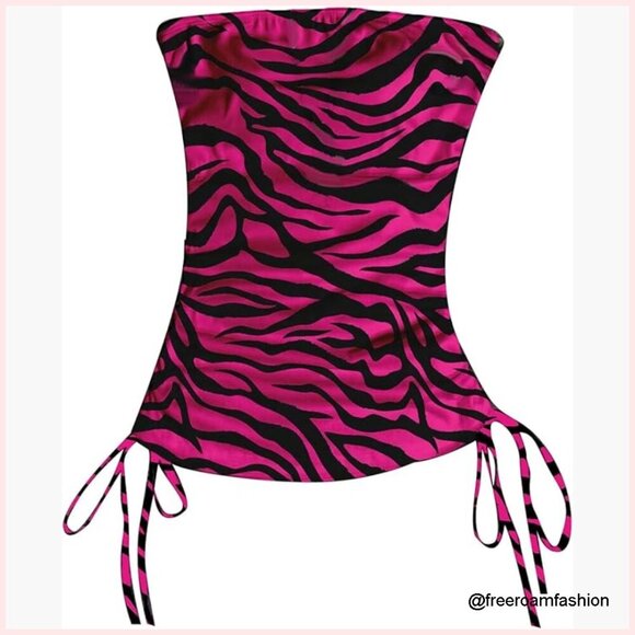 Tops - Strapless Tube Top Y2K Grunge Zebra Print Stretchy Fabric Going Out Top